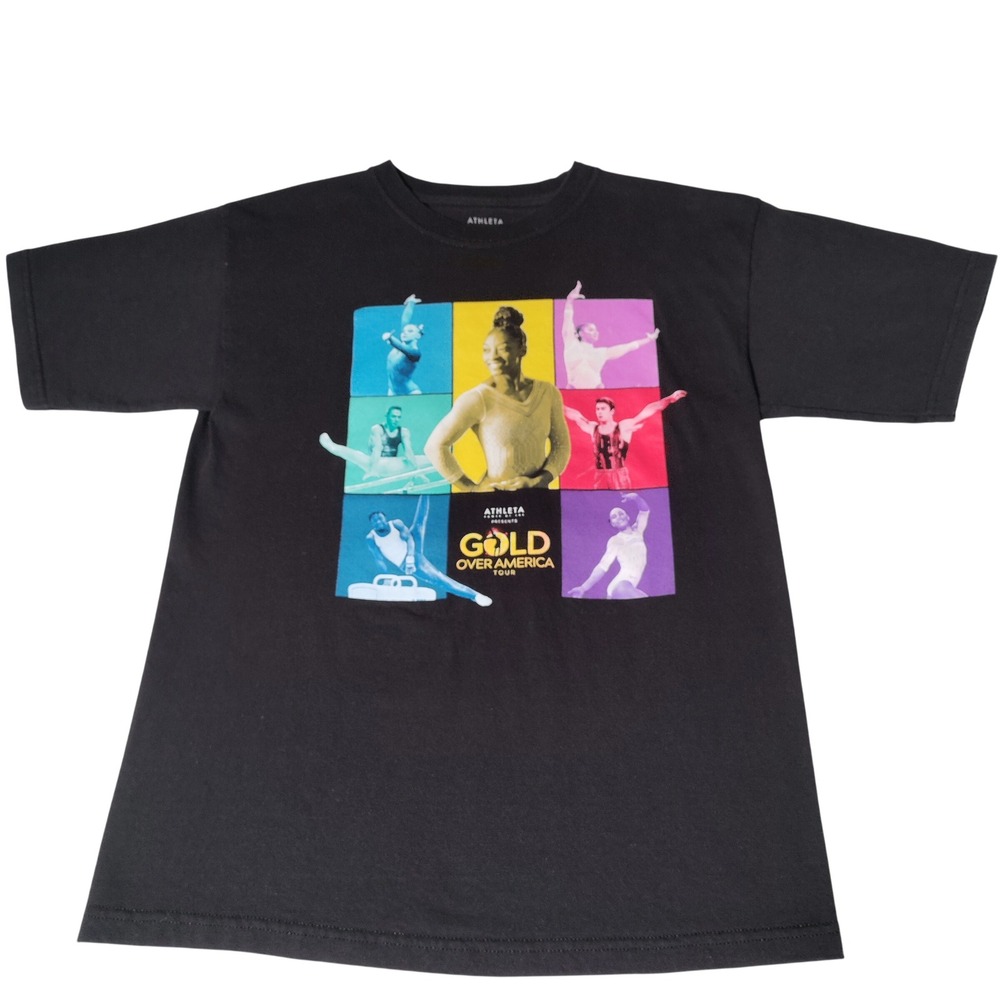 Athleta Simone Biles Gold Over America Tour T-Shirt Kids Youth Large Black Tee